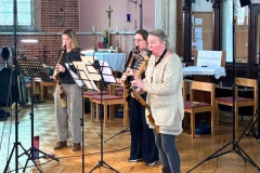 Basset horn soloists Fiona Mitchell, Sarah Thurlow and Katherine Spencer