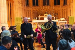 Huw Evans and Martin Lawrence demonstrating natural horns