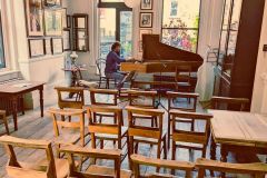 David Wright tuning the harpsichord